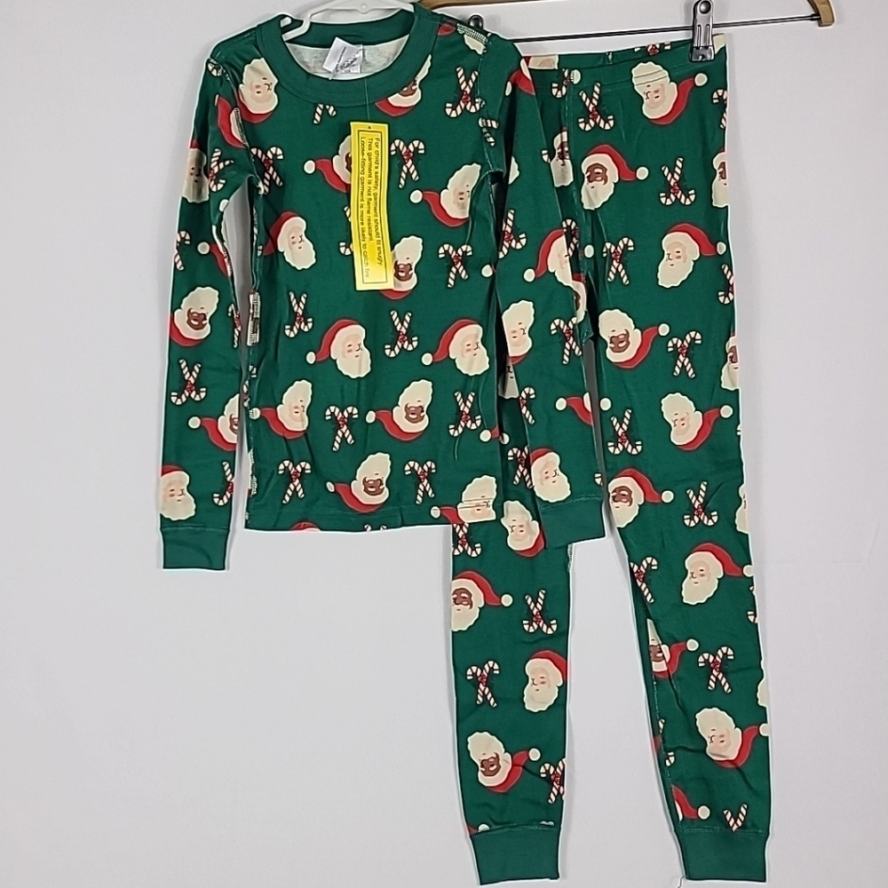 NEW Hanna Andersson Unisex Pajama Set Holiday Santa Print Sz 8 100% Cotton